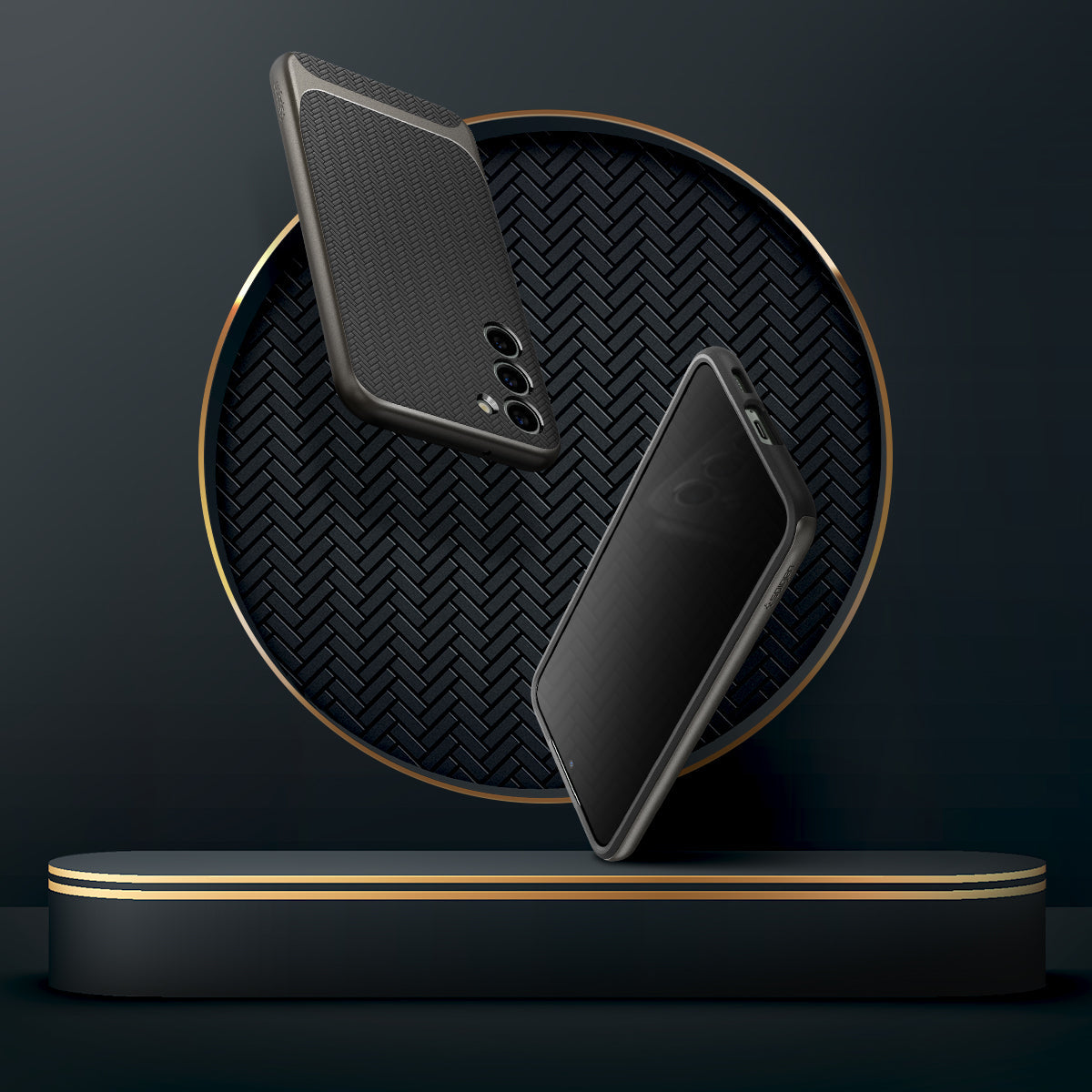 ACS05722 - Galaxy S23 Case Neo Hybrid in gunmetal showing front and back.