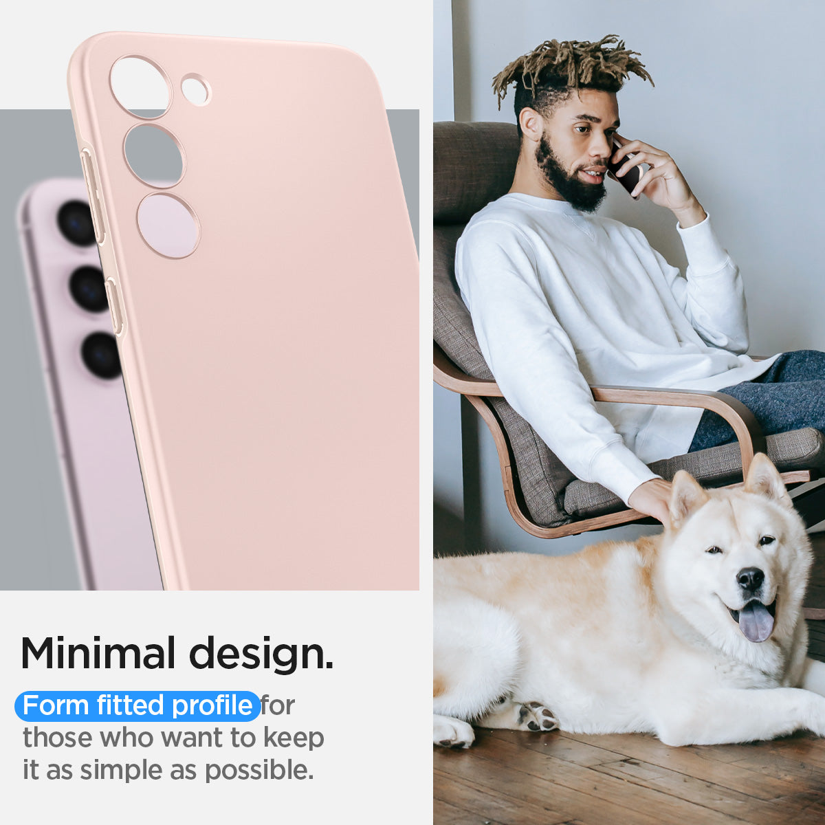 ACS06085 - Galaxy S23 Case Thin Fit in pink sand showing the minimal design. Form fitted profile for those who want to keep it as simple as possible
