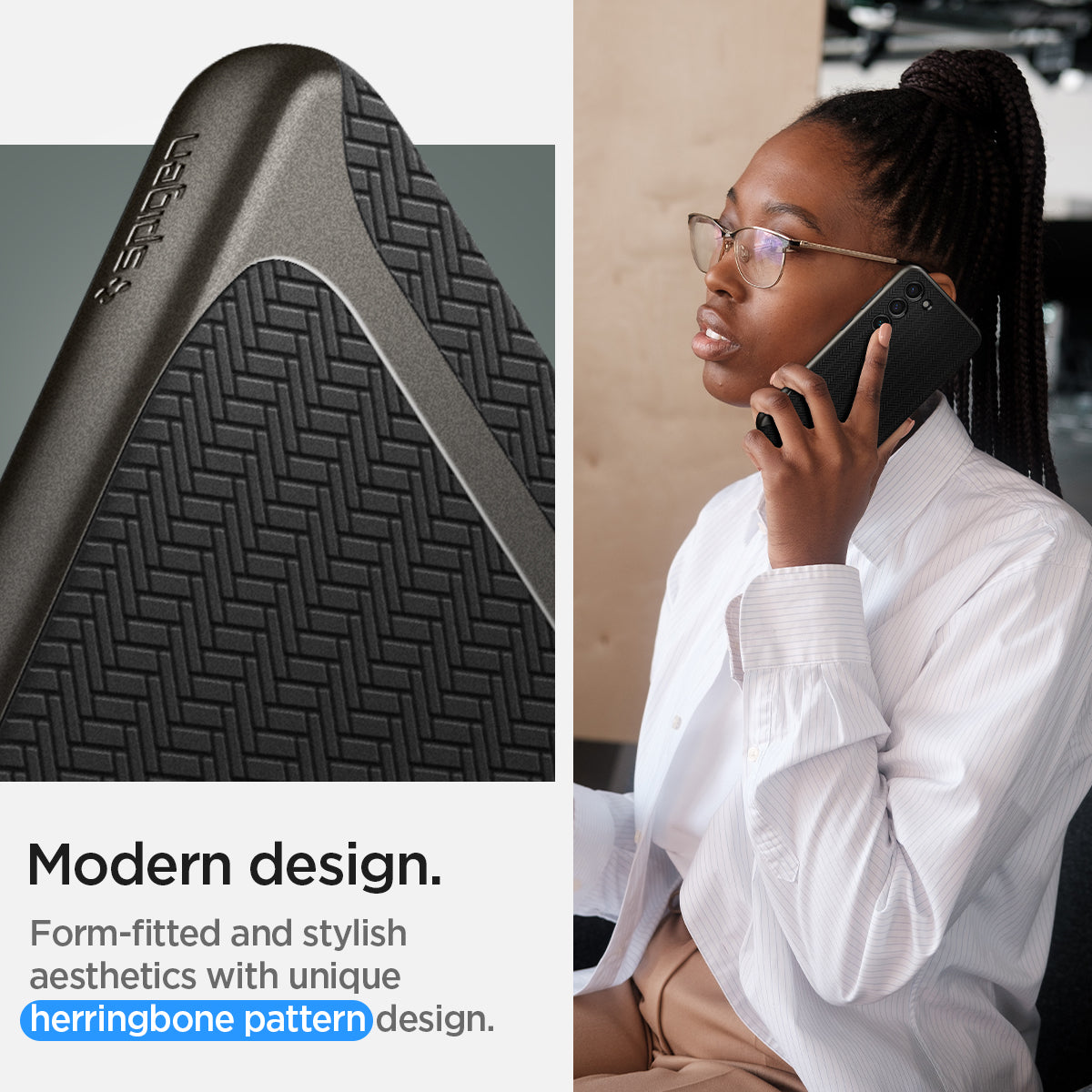 ACS05675 - Galaxy S23 Plus Case Neo Hybrid in gunmetal modern design. Form fitted and stylish aesthetics with unique herringbone pattern design.