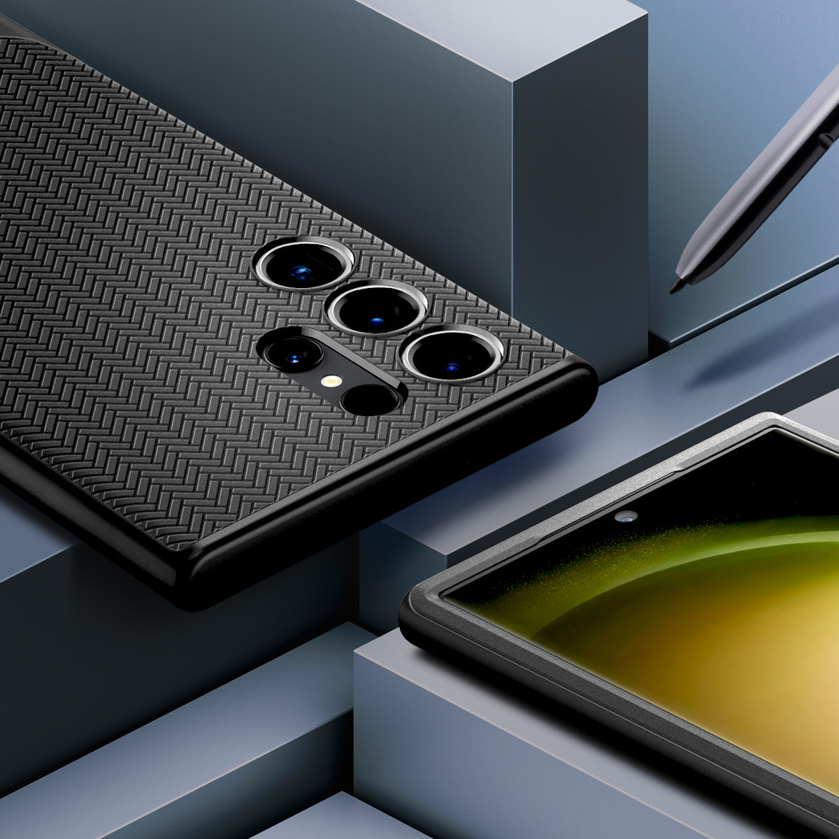 ACS05626 - Galaxy S23 Ultra Case Neo Hybrid in black showing front and back.
