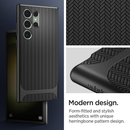 ACS05626 - Galaxy S23 Ultra Case Neo Hybrid in black modern design. Form fitted and stylish aesthetics with unique herringbone pattern design.