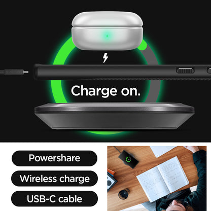 ACS05626 - Galaxy S23 Ultra Case Neo Hybrid in black charge on. powershare. wireless charge. USB-C cable.