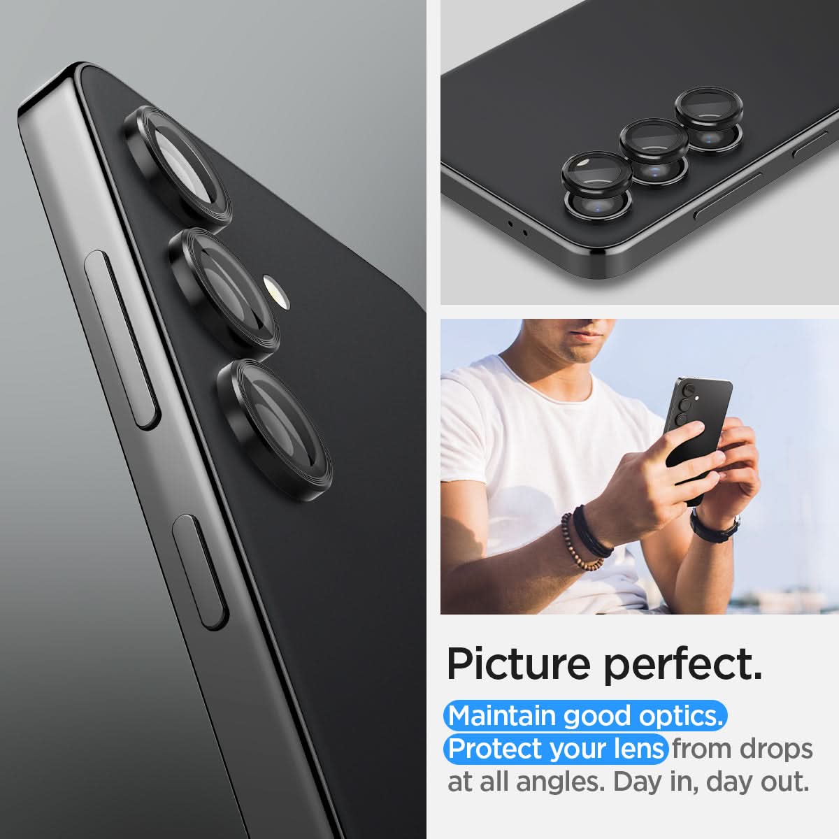AGL07441 - Galaxy S24 Optik Pro EZ Fit Lens Protector in Black showing the picture perfect. Maintain good optics. Protect your lens from drops at all angles. Day in, day out