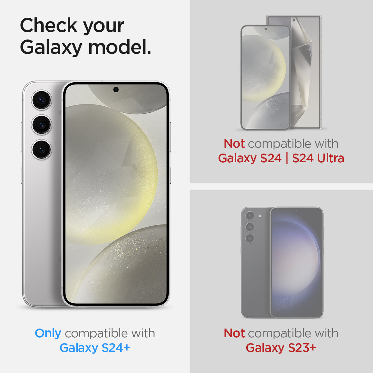 AGL07430 - Galaxy S24 Plus GLAS.tR EZ Fit in Transparency showing the only compatible with Galaxy S24+. Not compatible with Galaxy S24 | S24 Ultra | Galaxy 23+
