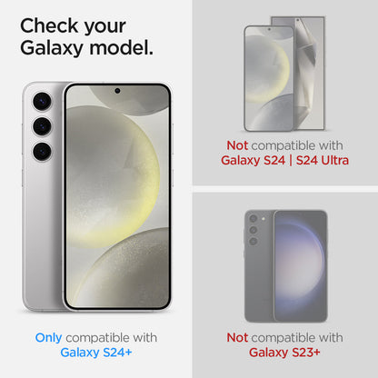 AGL07430 - Galaxy S24 Plus GLAS.tR EZ Fit in Transparency showing the only compatible with Galaxy S24+. Not compatible with Galaxy S24 | S24 Ultra | Galaxy 23+