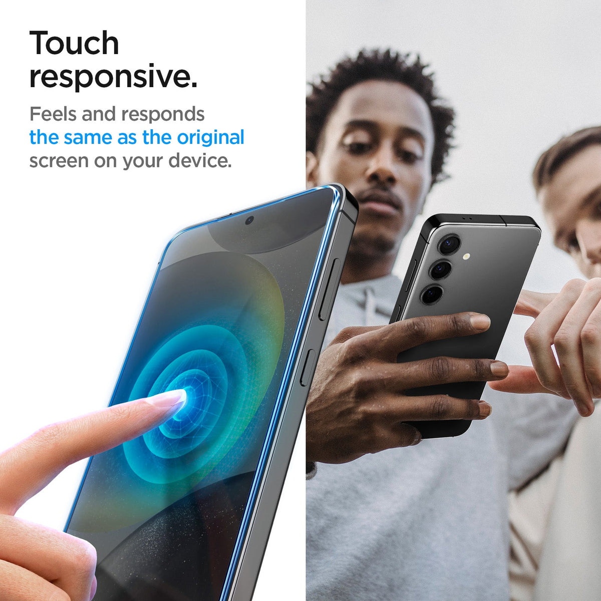 AGL07430 - Galaxy S24 Plus GLAS.tR EZ Fit in Transparency showing the touch responsive. Flees and responds the same as the original screen on your device