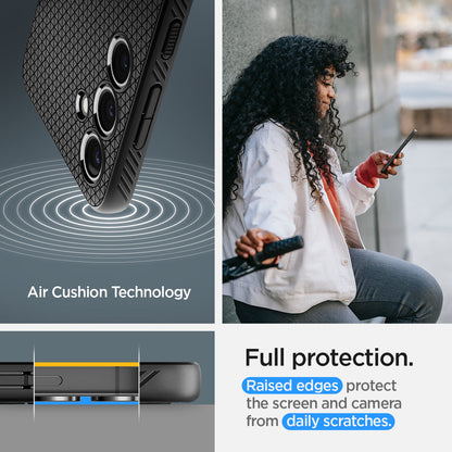 ACS07327 - Galaxy S24 Plus Case Liquid Air in Matte Black full protection. raised edges protect the screen and camera from daily scratches. Aircushion technology.