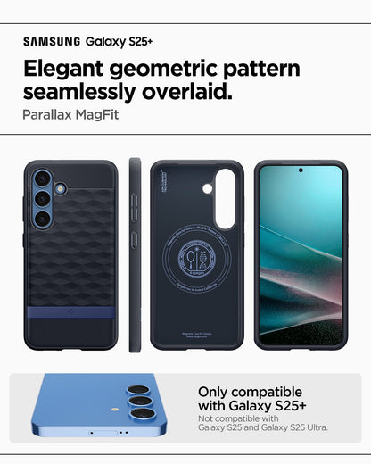 ACS09061 - Galaxy S25 Plus Case Parallax (MagFit) in Navy Violet showing the elegant geometric pattern seamlessly overlaid. Parallax MagFit. Only compatible with Galaxy S25+ and not compatible with Galaxy S25 and Galaxy S25 Ultra