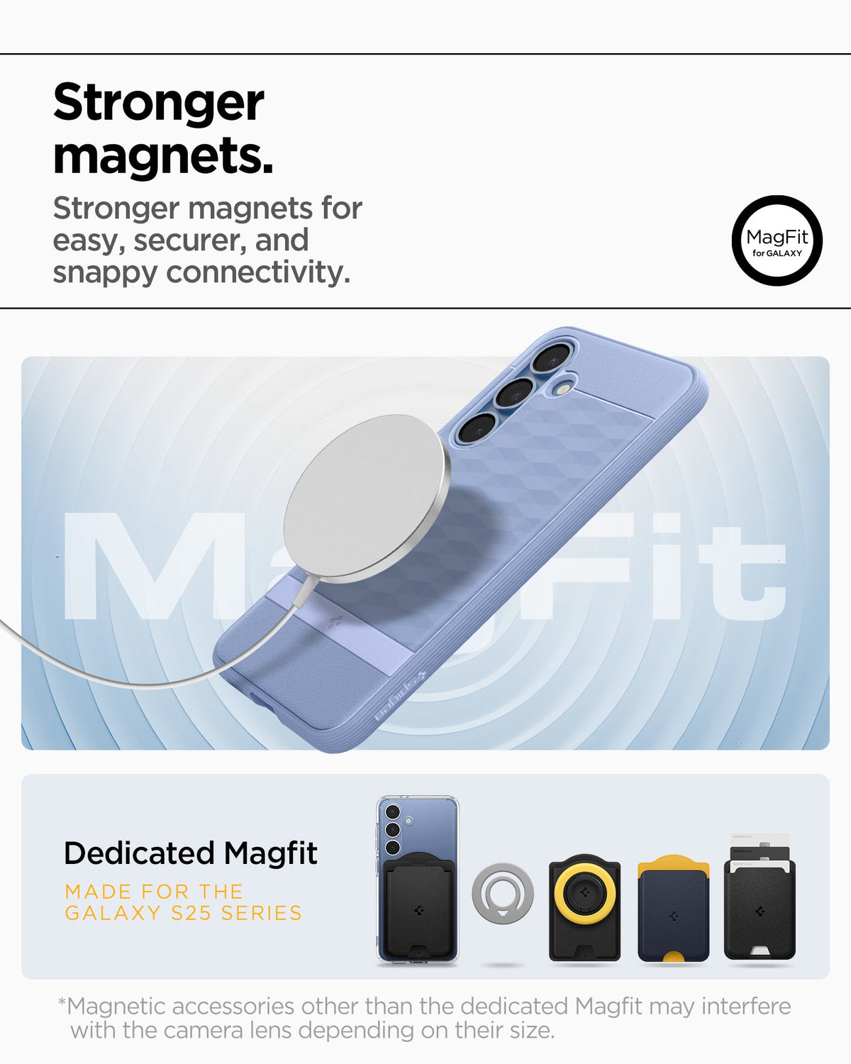 ACS09059 - Galaxy S25 Plus Case Parallax (MagFit) in Purple-ish showing the stronger magnets for easy, securer, and snappy connectivity. Dedicated Magfit made for galaxy S25 series. *Magnetic accessories other than the dedicated Magfit may interfere with the camera lens depending on their size