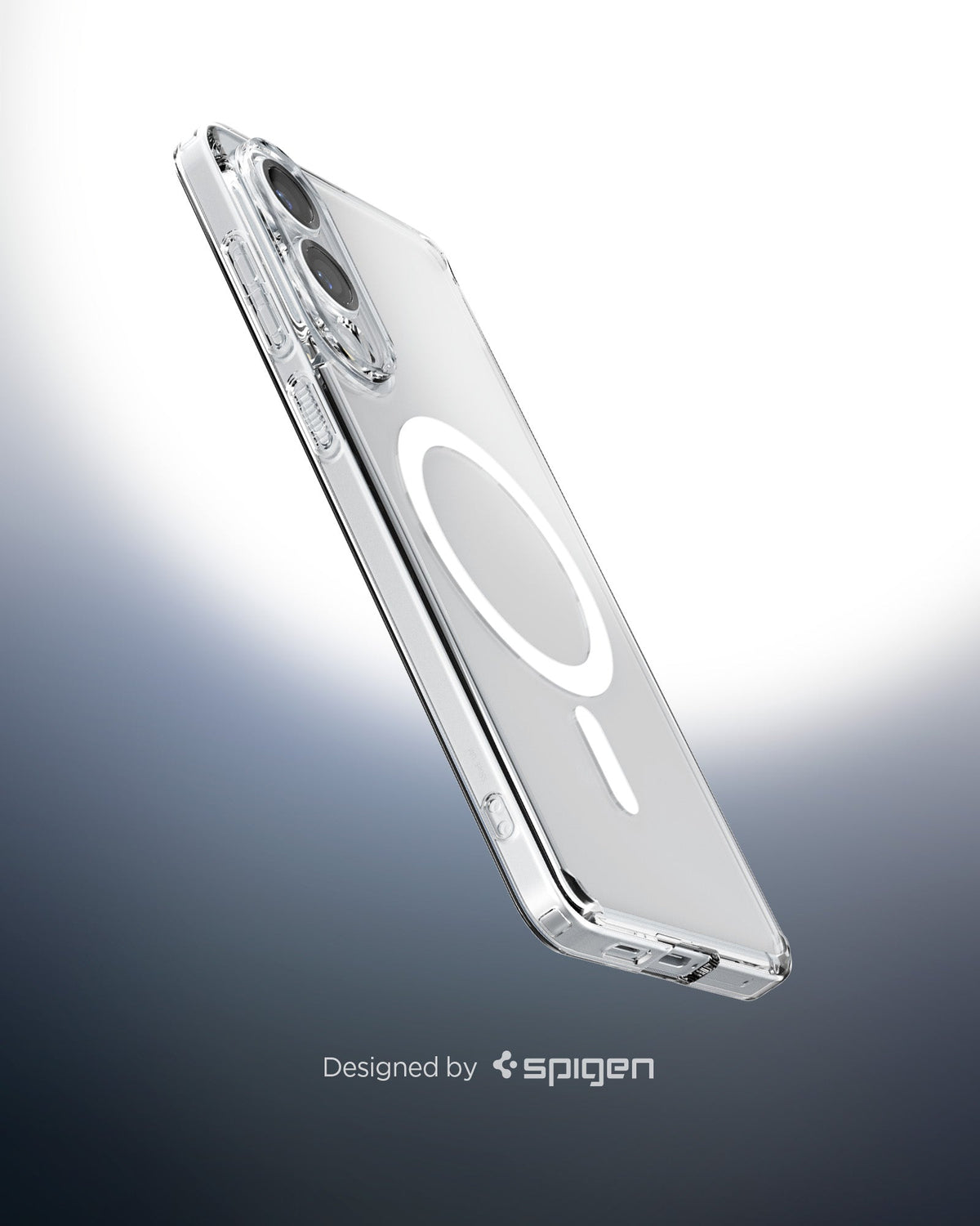 ACS09418 - Galaxy S25 Edge Case Ultra Hybrid (MagFit) in Clear White showing the partial back, side and bottom