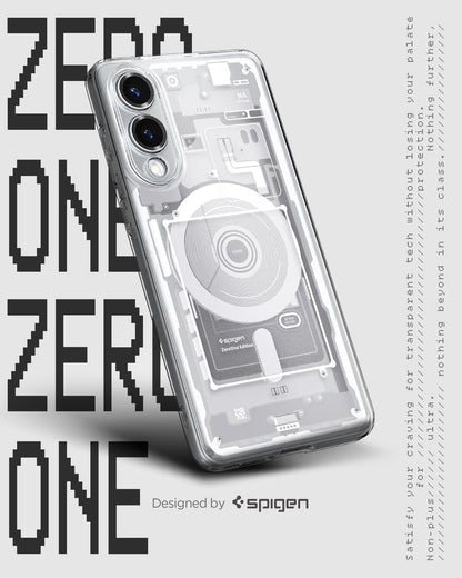 ACS09417 - Galaxy S25 Edge Case Ultra Hybrid Zero One in Zero One White showing the back and partial side