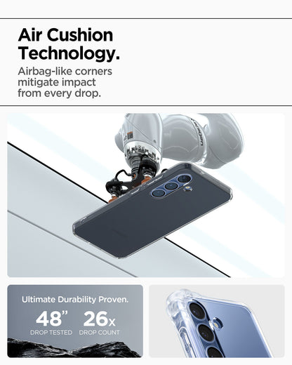 ACS08996 - Galaxy S25 Case Liquid Crystal in Space Crystal showing the Air Cushion Technology. Airbag-like corners mitigate impact from every drop. Ultimate durability proven. 48" drop tested and 26x drop count