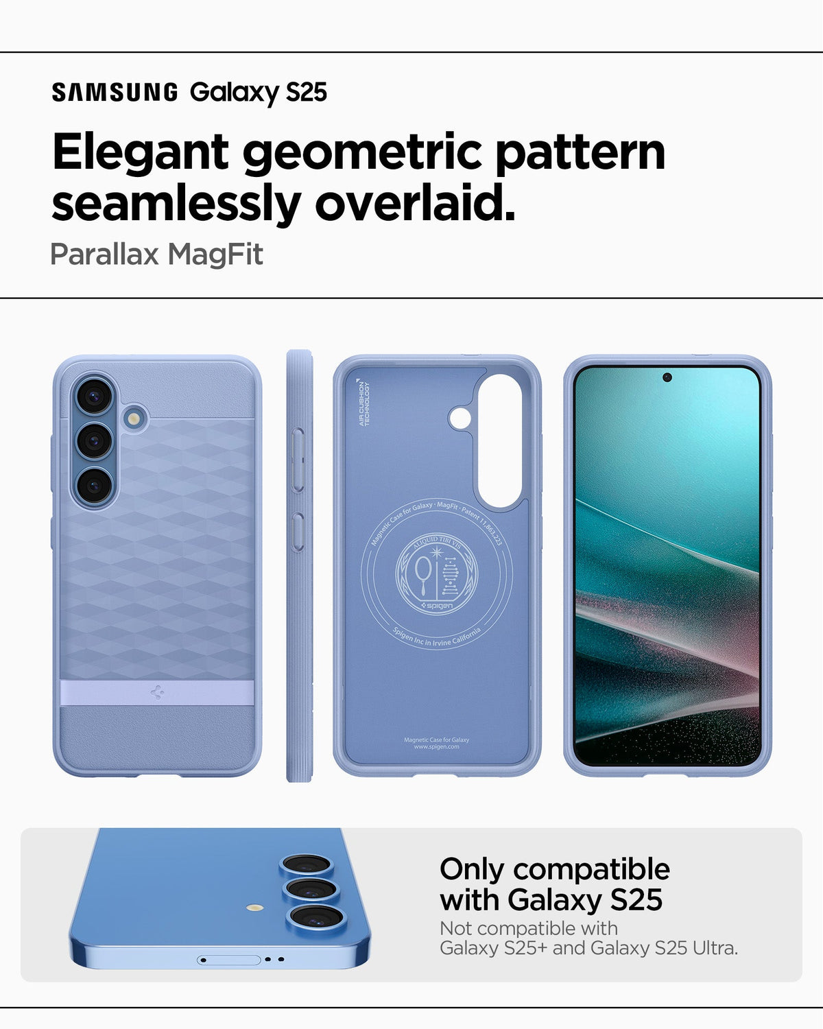 ACS09062 - Galaxy S25 Case Parallax (MagFit) in Purple-ish showing the elegant geometric pattern seamlessly overlaid. Parallax MagFit. Only compatible with Galaxy S25+ and not compatible with Galaxy S25 and Galaxy S25 Ultra