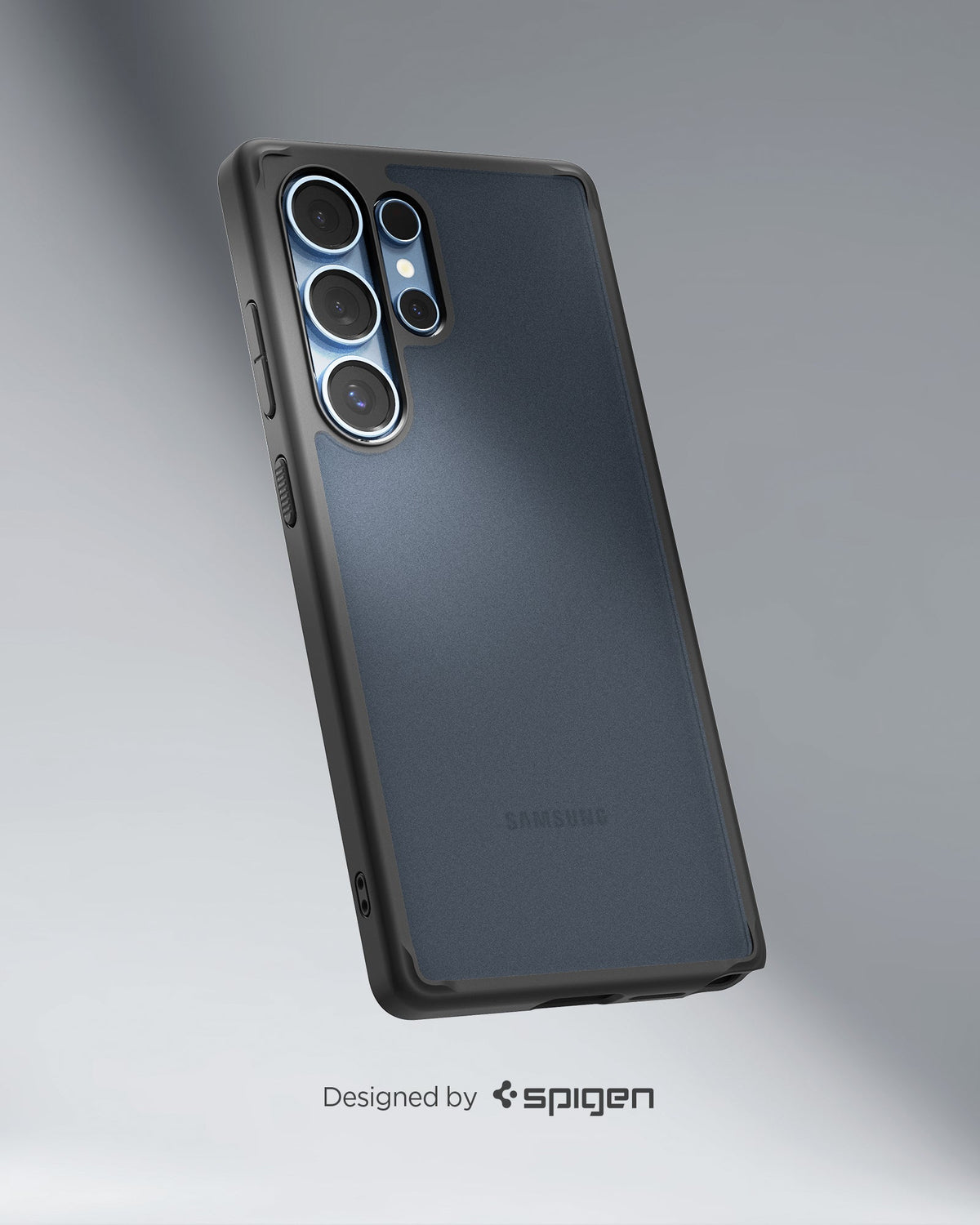 ACS08962 - Galaxy S25 Ultra Case Ultra Hybrid in Frost Black showing the back, partial side and bottom