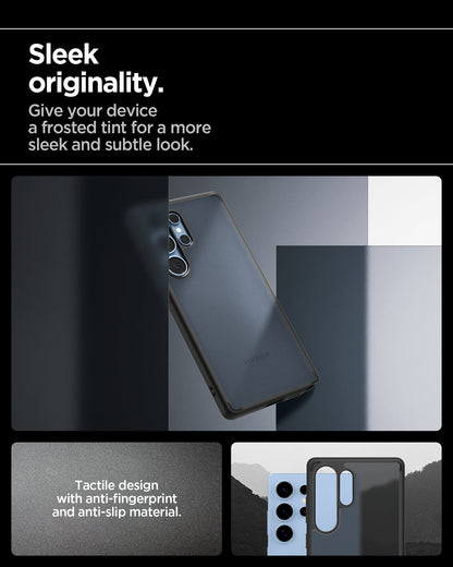 ACS08962 - Galaxy S25 Ultra Case Ultra Hybrid in Frost Black showing the sleek originality. Give your device a frosted tint for a more sleek and subtle look. Tactile design with anti-fingerprint and anti-slip material