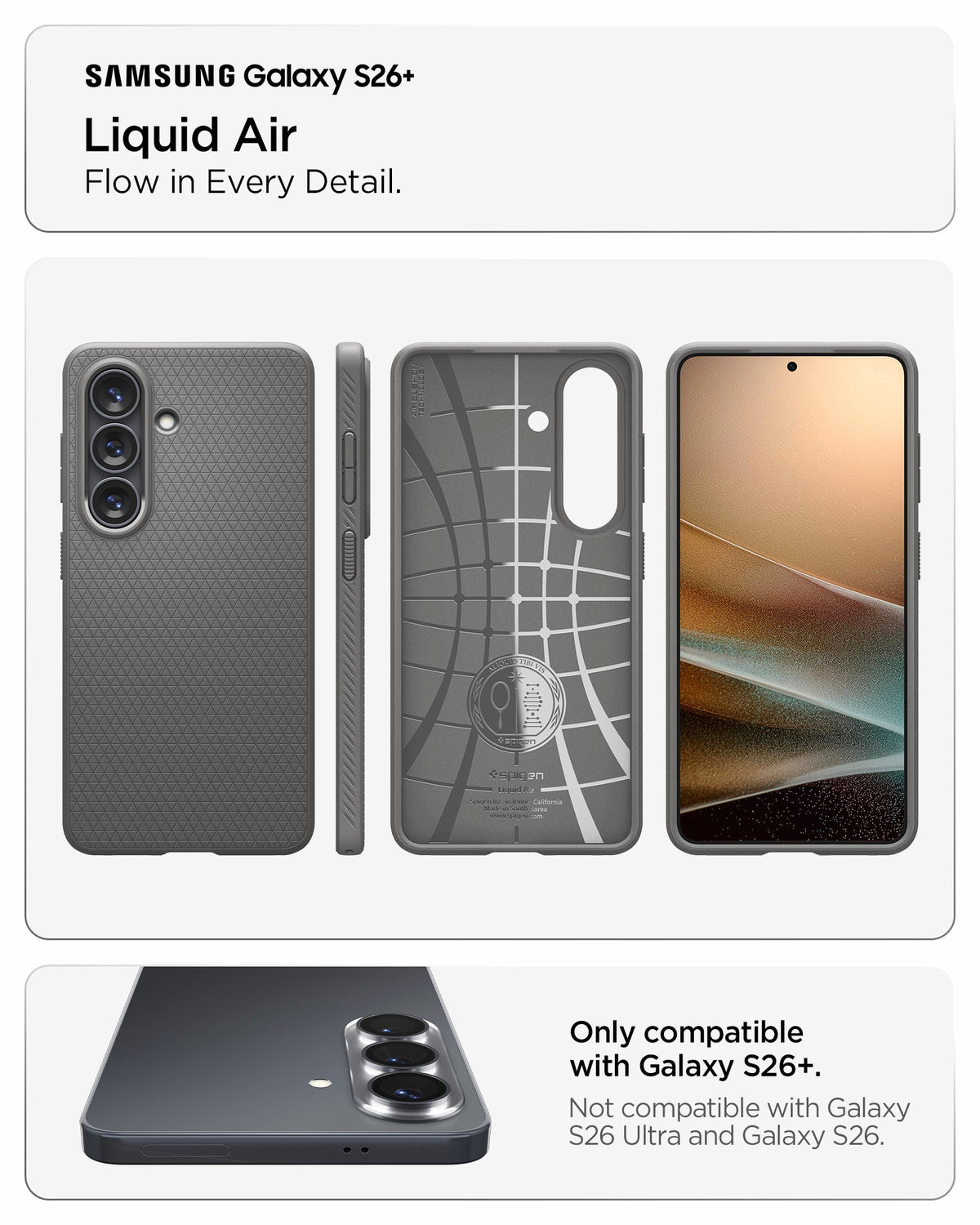 ACS11210 - Galaxy S26 Plus Liquid Air in Marble Gray showing flow in every detail about liquid air