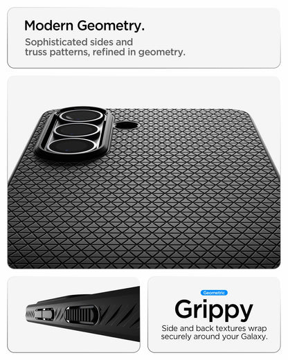 ACS11042 - Galaxy S26 Plus Liquid Air in Matte Black showing modern geometry. sophisticated sides and truss patterns refined in geometry