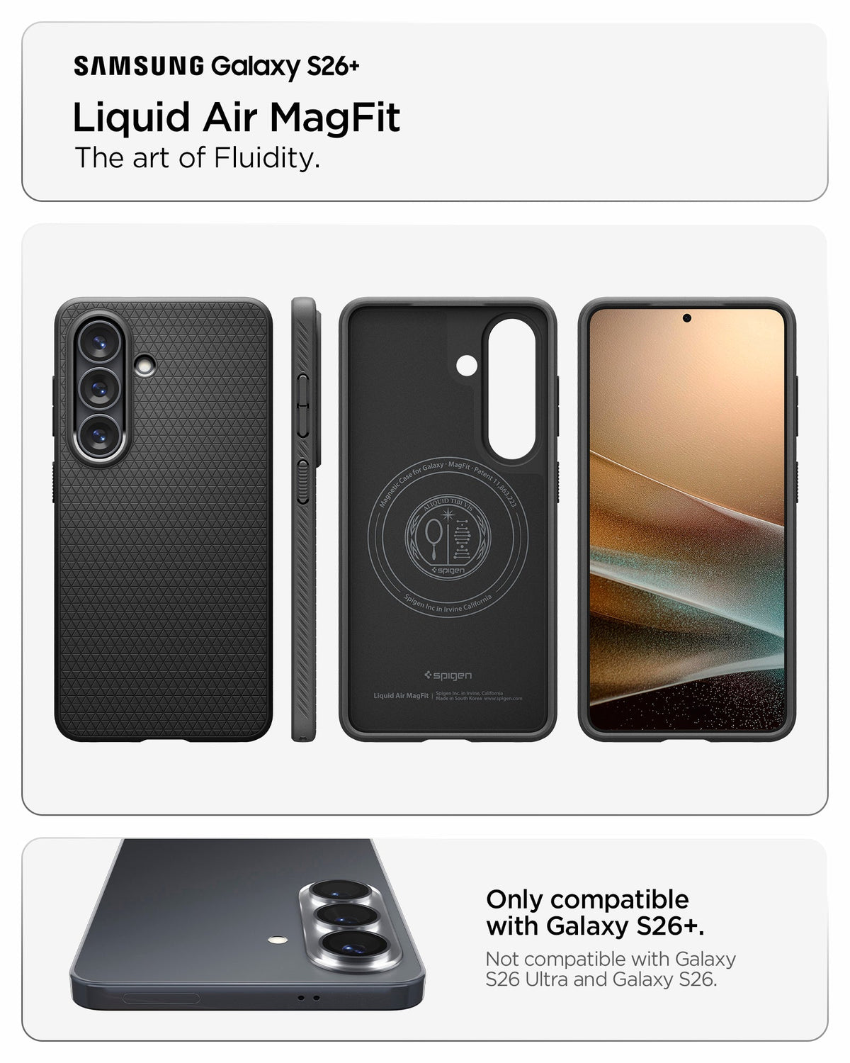 ACS11043 - Galaxy S26 Plus Liquid Air (Mag Fit) in Matte Black showing the art of fluidity