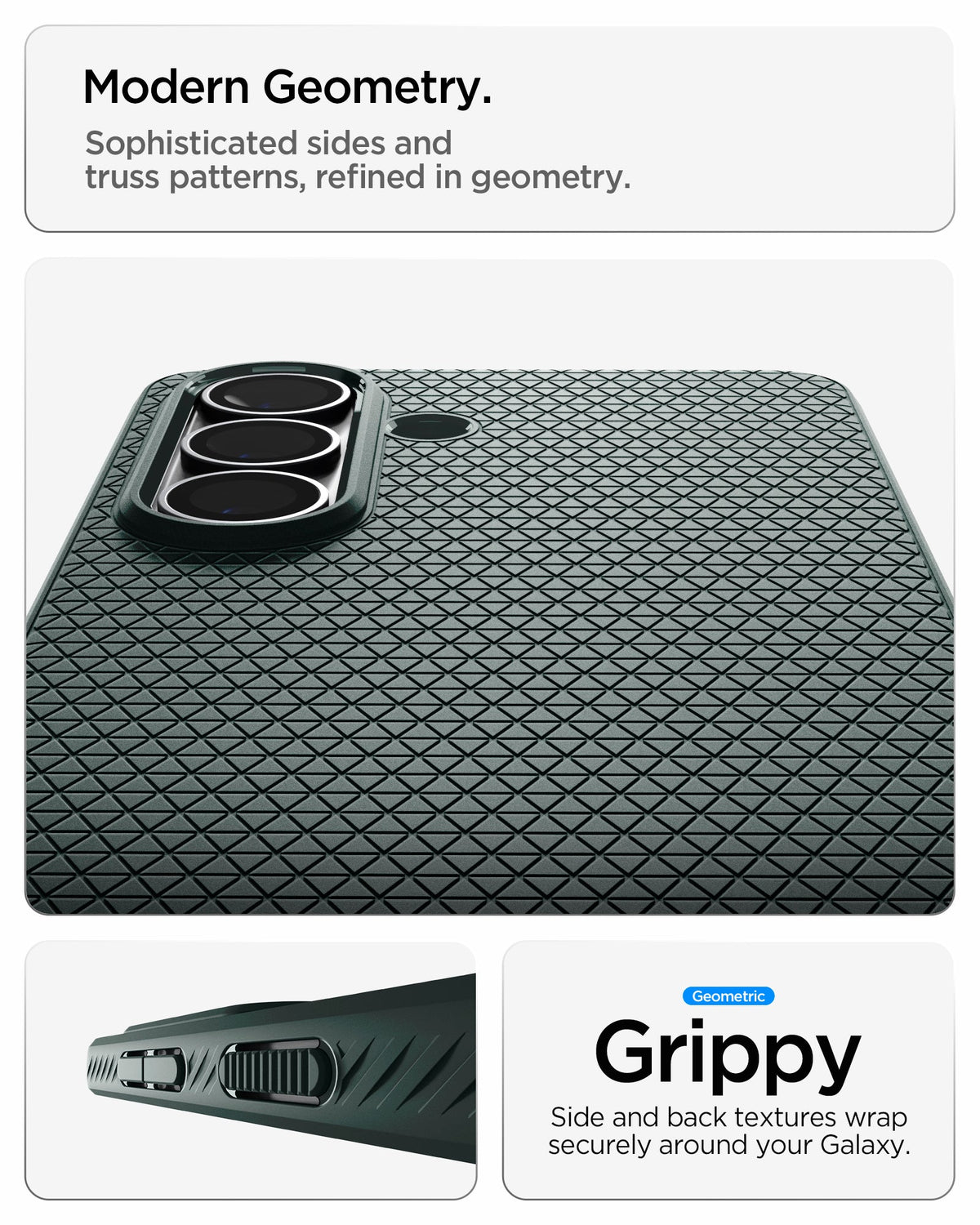 ACS11045 - Galaxy S26 Plus Liquid Air (Mag Fit) in Abyss Green showing modern geometry. sophisticated sides and truss patterns refined in geometry