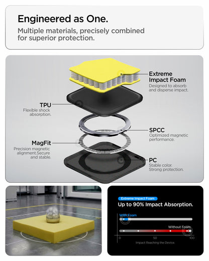 ACS11051 - Galaxy S26 Plus Case Tough Armor (Mag Fit) Black showing engineered as one. multiple materials precisely combined for superior protection.