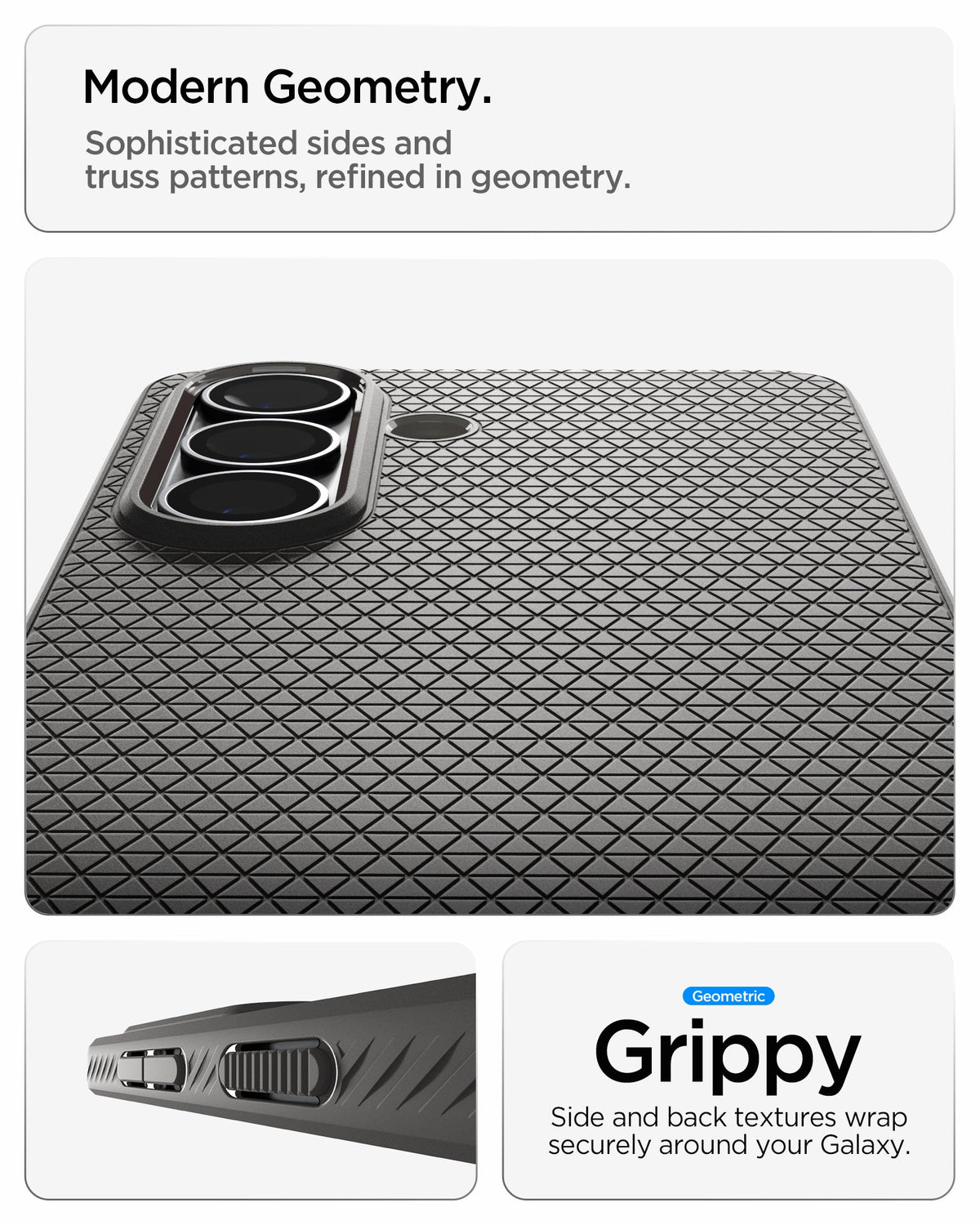 ACS11216 - Galaxy S26 Liquid Air in Marble Gray showing modern geometry. sophisticated sides and truss patterns refined in geometry