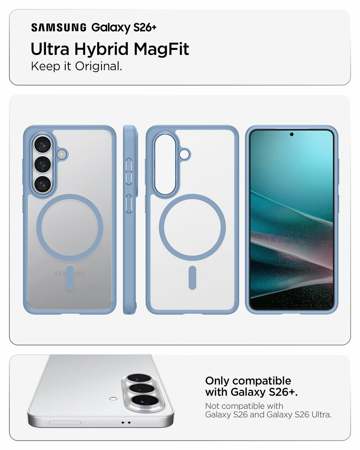 ACS11163 - Galaxy S26 Plus Case Ultra Hybrid (Mag Fit) Light Blue showing keep it original ultra hybrid magfit