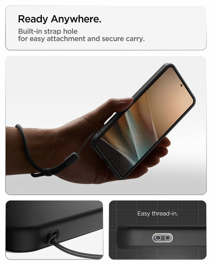 ACS11396 - Galaxy S26 Case Thin Fit (Mag Fit) Black showing ready anywhere. built in strap hole for easy attachment and secure carry
