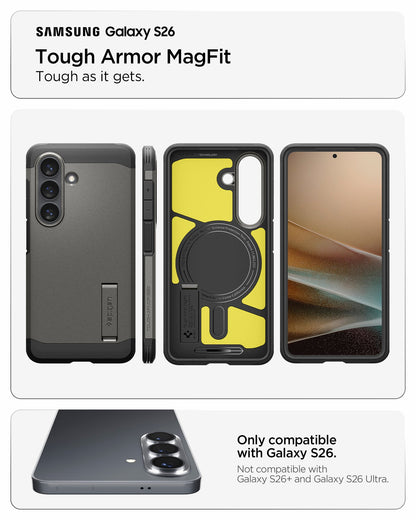 ACS11063 - Galaxy S26 Case Tough Armor (Mag Fit) Gunmetal showing compatibility and tough as it gets