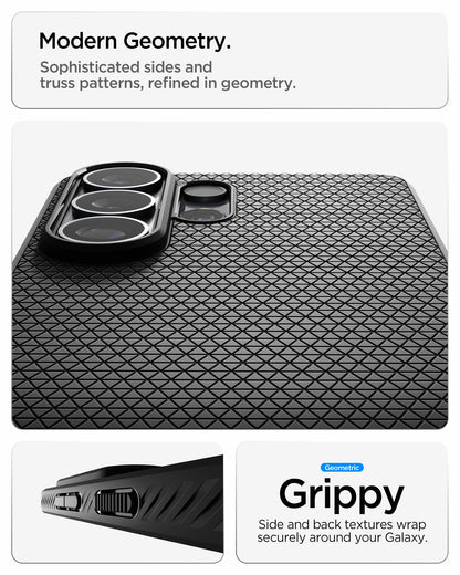 ACS11023 - Galaxy S26 Ultra Liquid Air in Matte Black showing modern geometry. sophisticated sides and truss patterns refined in geometry