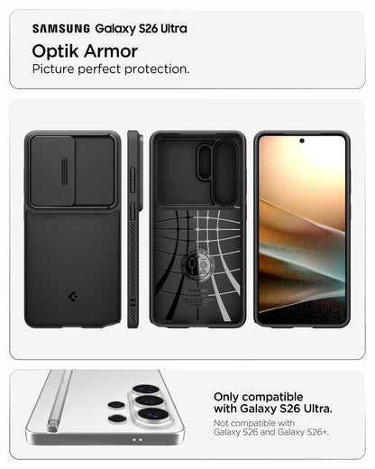 ACS11040 - Galaxy S26 Ultra Optik Armor in Black showing optik armor. picture perfect protection