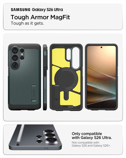 ACS11035 - Galaxy S26 Ultra Case Tough Armor (Mag Fit) Abyss Green showing compatibility and tough as it gets