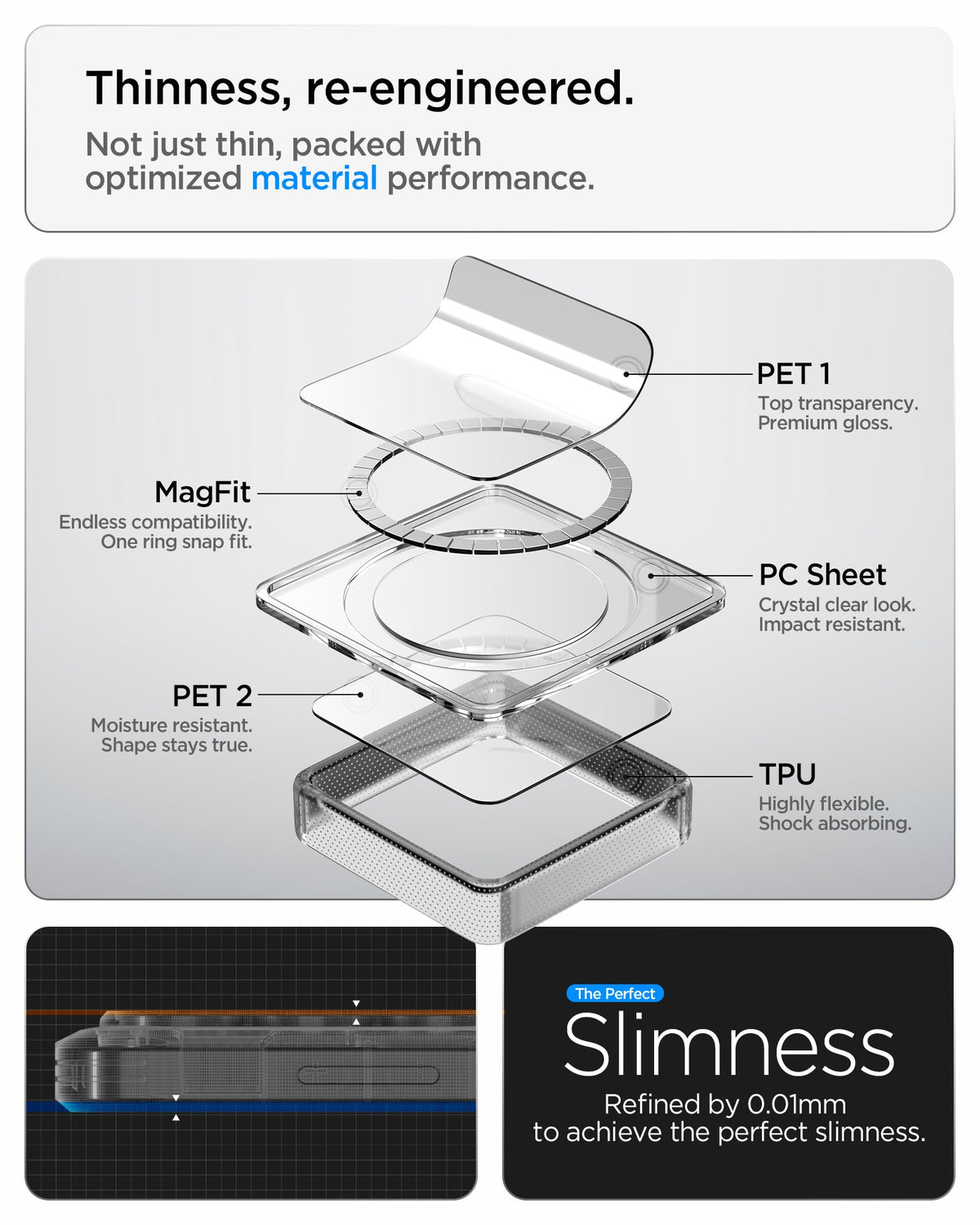 ACS10958 - Galaxy S26 Ultra Case Ultra Hybrid (Mag Fit) Crystal Clear showing thinness re engineered. no just thin packed with optimized material performance