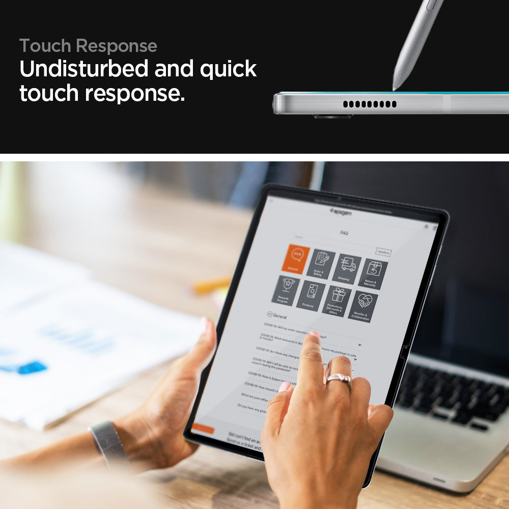 AGL02033 - Galaxy Tab S8 Plus Screen Protector EZ Fit GLAS.tR touch response. Undisturbed and quick touch response.