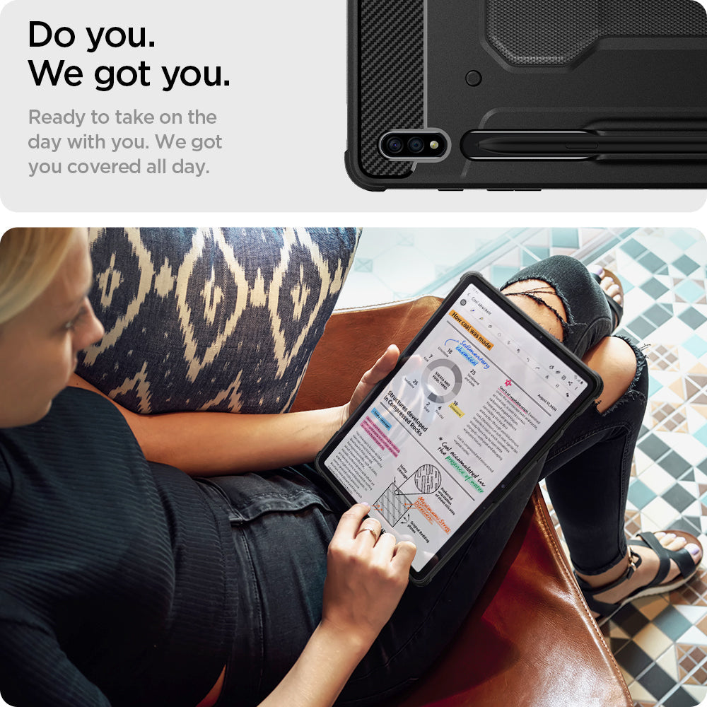 ACS01607 - Galaxy Tab S8+ Case Rugged Armor Pro in black do you. we got you. ready to take on the day with you. we got you covered all day.