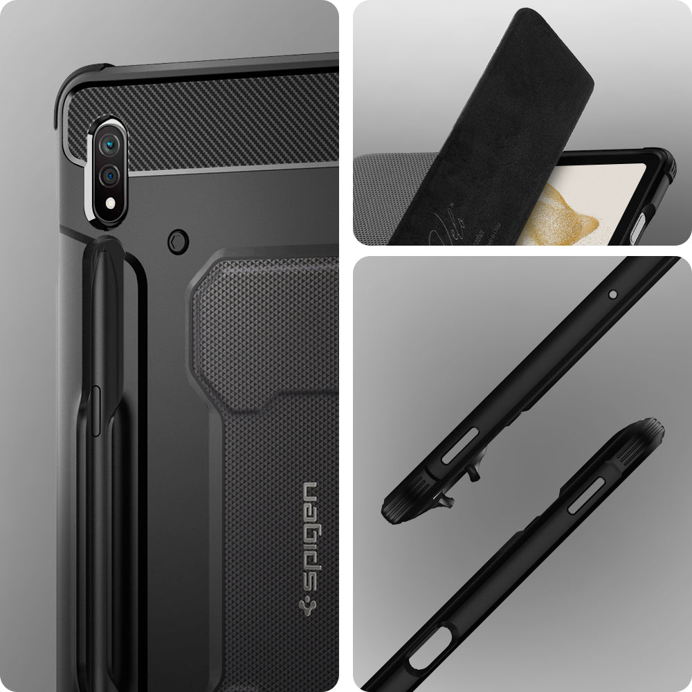 ACS01604 - Galaxy Tab S8 Case Rugged Armor Pro in black showing front, back, side and back.