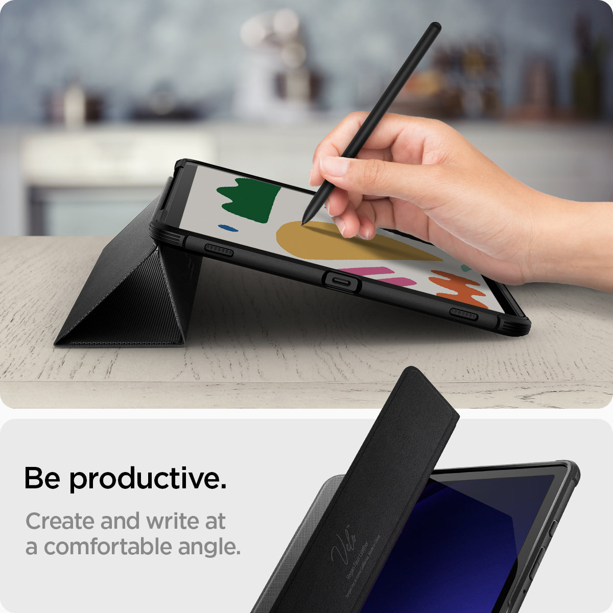 ACS06540 - Galaxy Tab S9 Case Rugged Armor Pro in black be productive. Create and write at a comfortable angle.