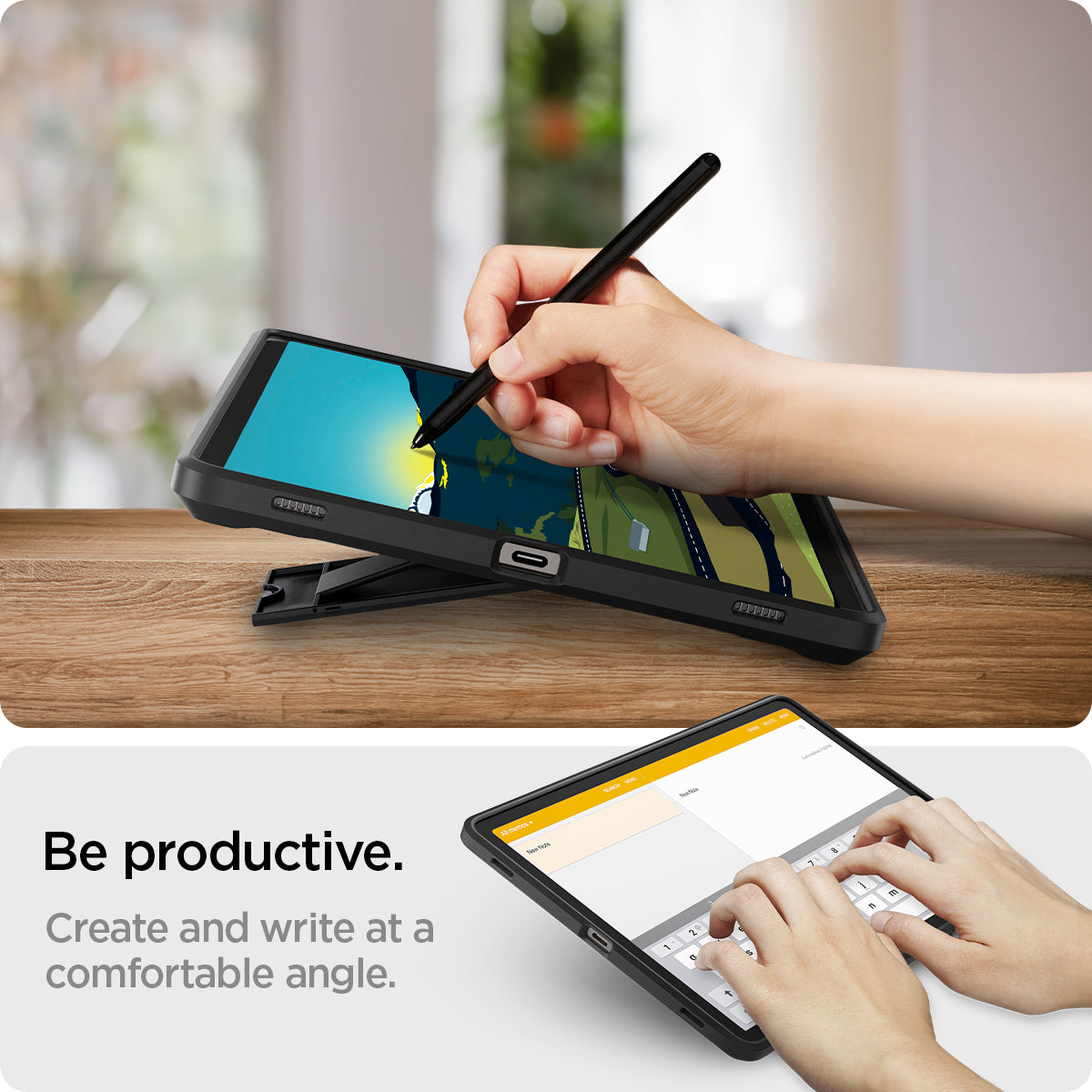 ACS06837 - Galaxy Tab S9 Case Tough Armor Pro in black be productive create and write at a comfortable angle.