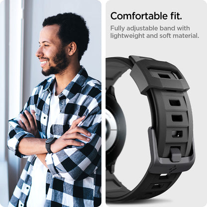 AMP04031 - Galaxy Watch Band (20mm) Rugged Armor in matte black comfortable fit. fully adjustable band with lightweight and soft material.