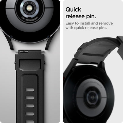 AMP04031 - Galaxy Watch Band (20mm) Rugged Armor in matte black quick release pin. Easy to share install remove with quick release pins.