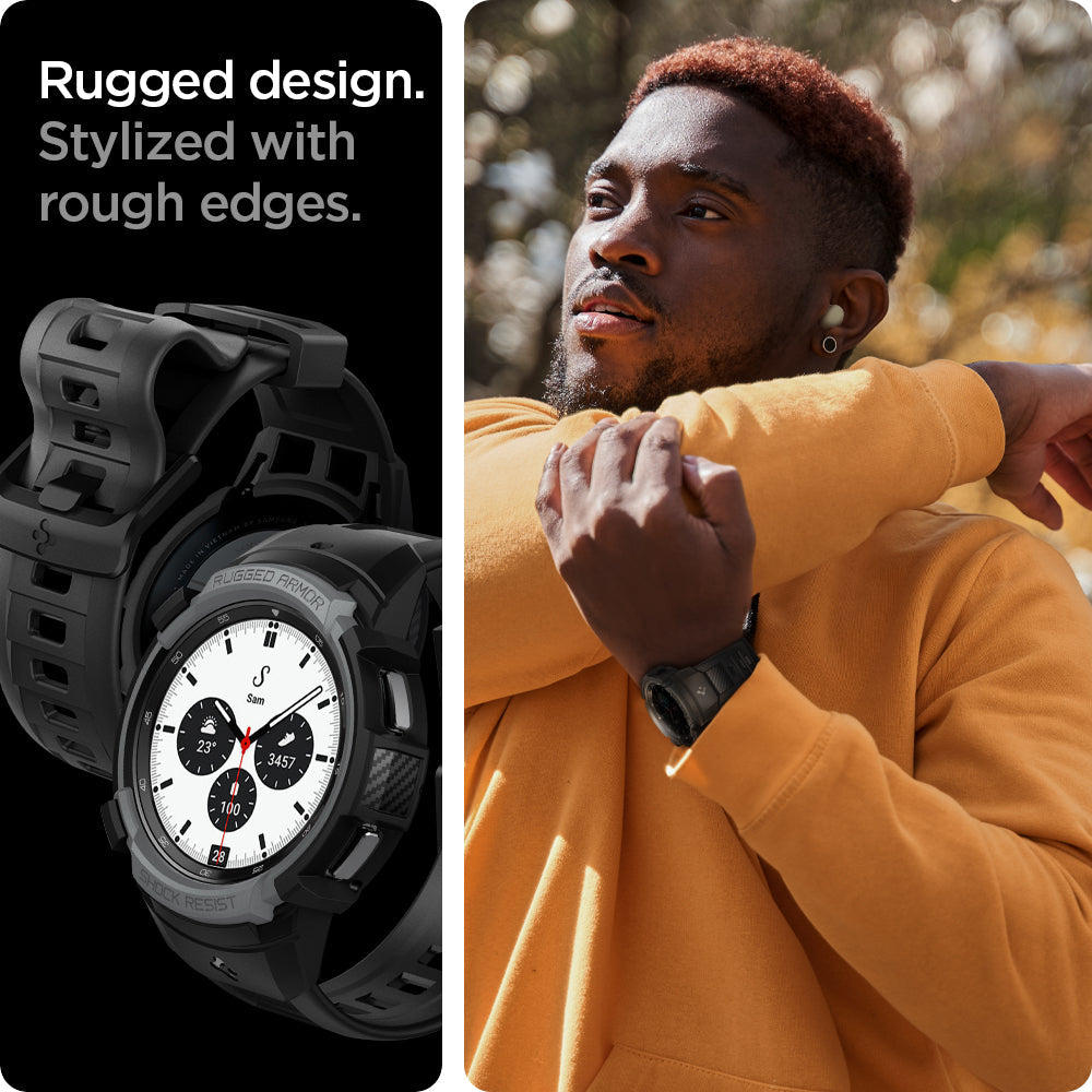 ACS03652 - Galaxy Watch 4 Classic (46mm) Case Rugged Armor Pro in charcoal gray rugged design. stylized with rough edges.