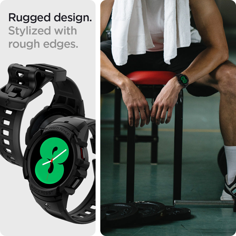 ACS03830 - Galaxy Watch 5/4 (44mm) Case Rugged Armor Pro in black rugged design. stylized with rough edges.