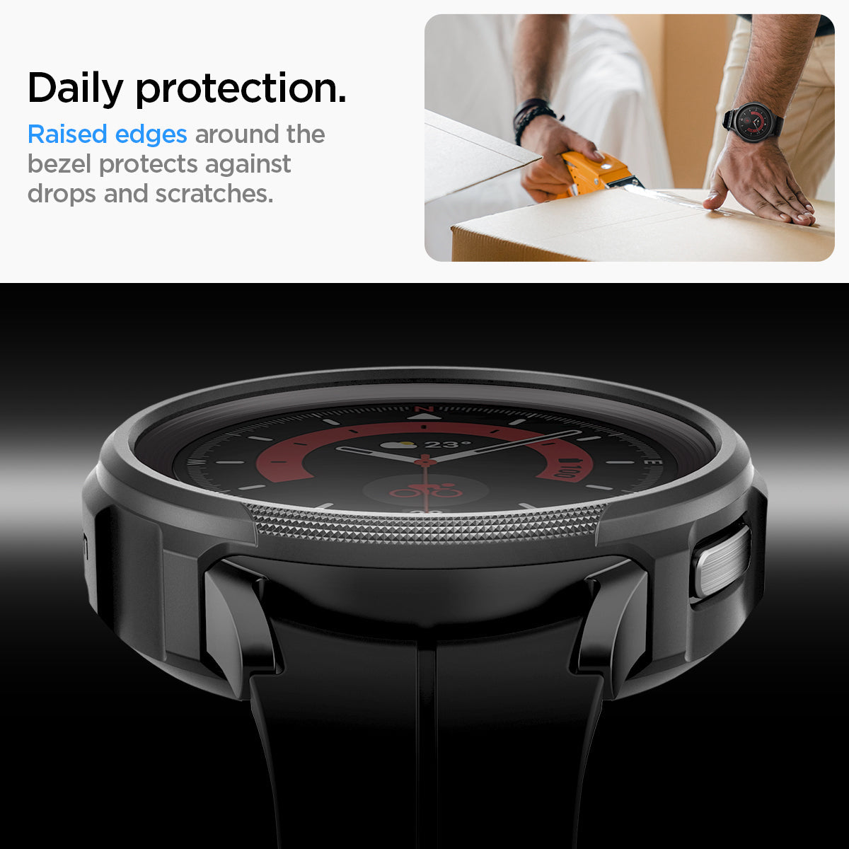 ACS05185 - Galaxy Watch 5 Pro (45mm) Case Liquid Air in matte black daily protection. Raised edges around the bezel protects against drops and scratches.