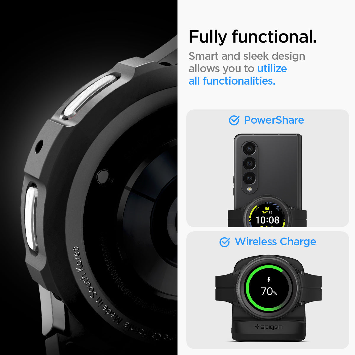 ACS05185 - Galaxy Watch 5 Pro (45mm) Case Liquid Air in matte black fully functional. smart and sleek design allows you to utilize all functionalities. power share. wireless charge.