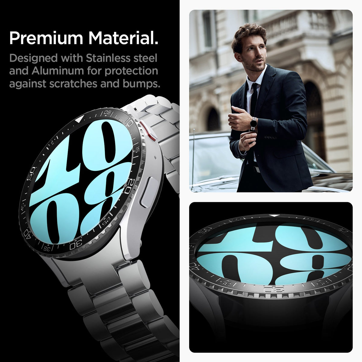 ACS06865 - Galaxy Watch 6 (44mm) Bezel Tune in black premium material. designed with stainless steel and aluminum for protection against scratches and bumps.
