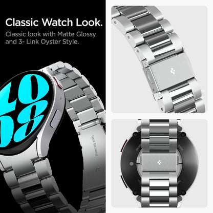 AMP06498 - Watch 6 (44mm) Modern Fit 316L Band in Silver classic watch look. classic look with matte glossy and 3 link oyster style.