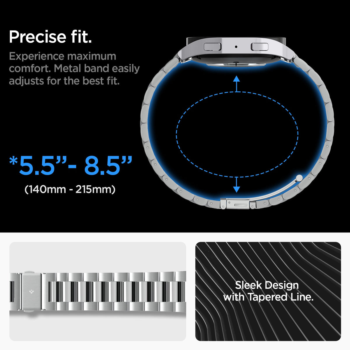 AMP06498 - Watch 6 (44mm) Modern Fit 316L Band in Silver precise fit. experience maximum comfort metal band easily adjusts for the best fit. 140mm-215mm. sleek design with tapered line.