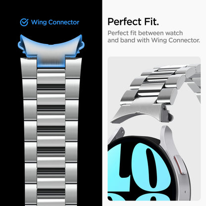 AMP06498 - Watch 6 (44mm) Modern Fit 316L Band in Silver wing connector. Perfect fit. perfect fit between watch and band with wing connector.