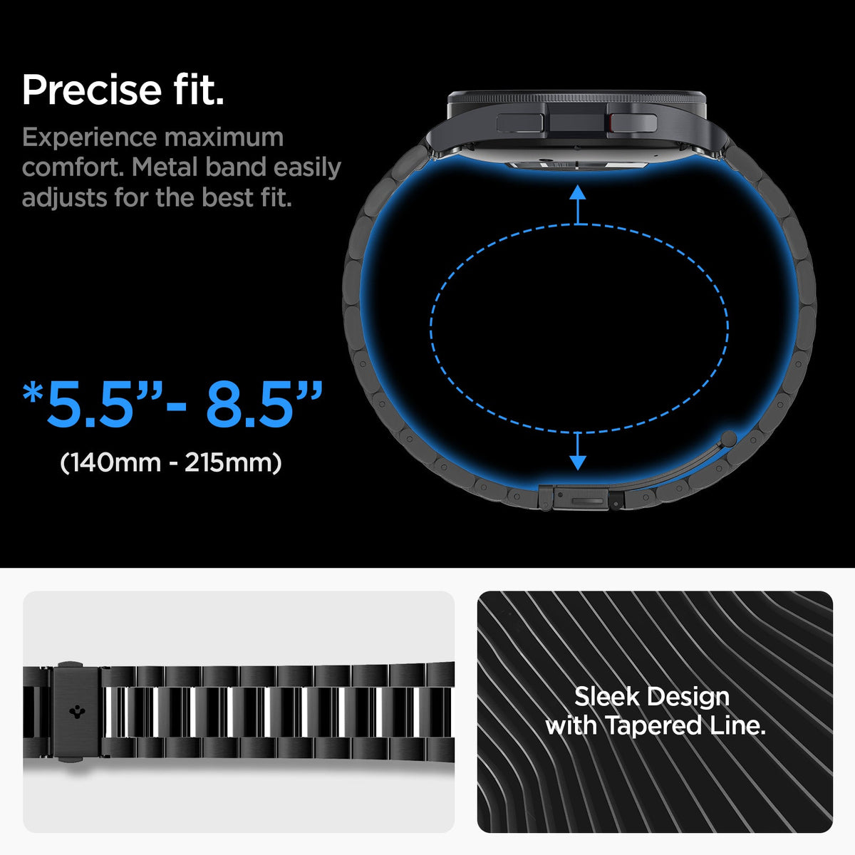 AMP06490 - Watch 6 Classic (47mm) Modern Fit 316L Band in Black precise fit. experience maximum comfort metal band easily adjusts for the best fit. 140mm-215mm. sleek design with tapered line.