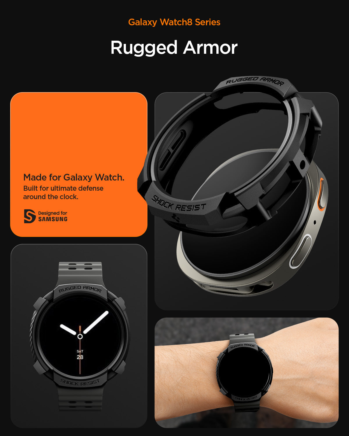 ACS10004 - SWi-dj Rugged Armor showing rugged armor made for galaxy watch. Built for ultimate defense around the clock.