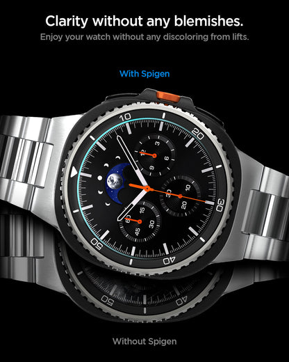 AGL09877 - Galaxy Watch 8 46mm GLAS.tR EZ Fit showing clarity without any blemishes. Enjoy your watch without any discoloring from lifts.